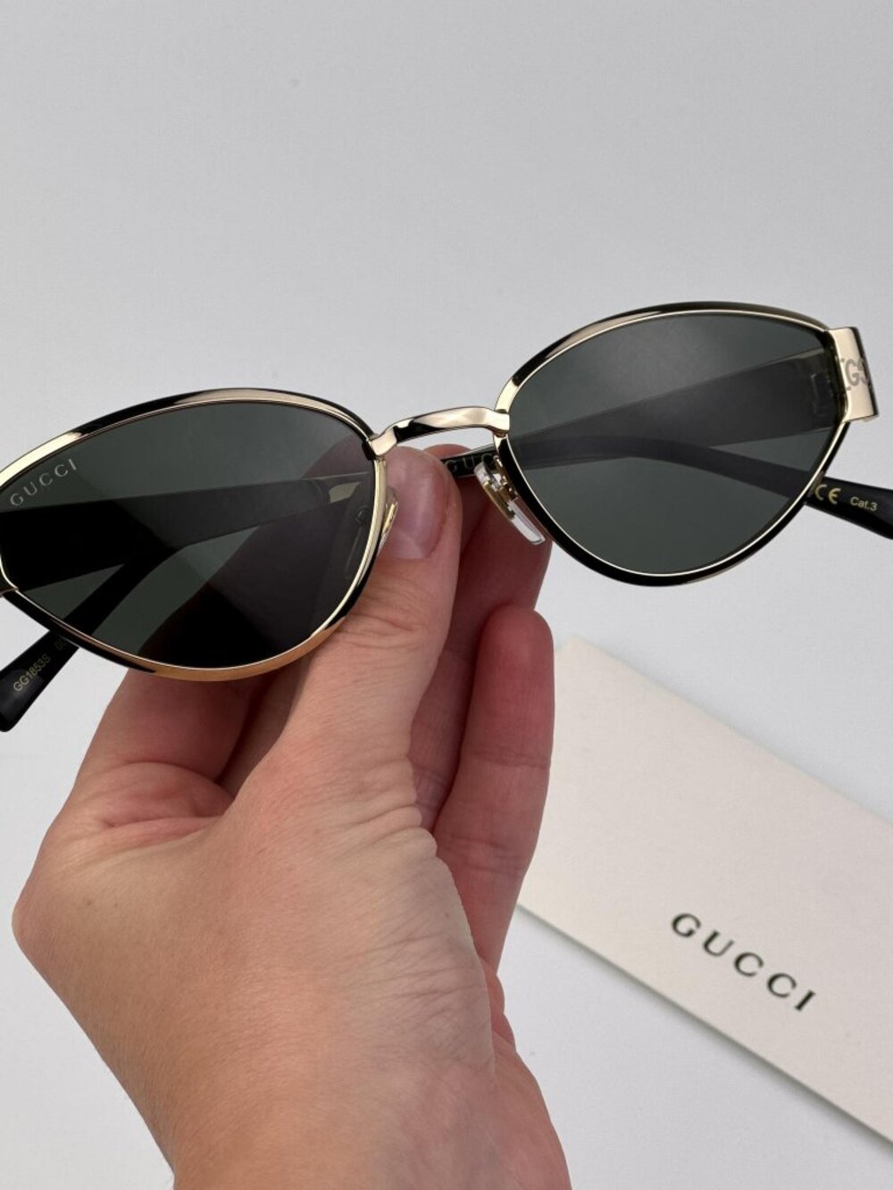 GUCCI GG1853S 001 GOLD GREY CAT EYE SUNGLASSES